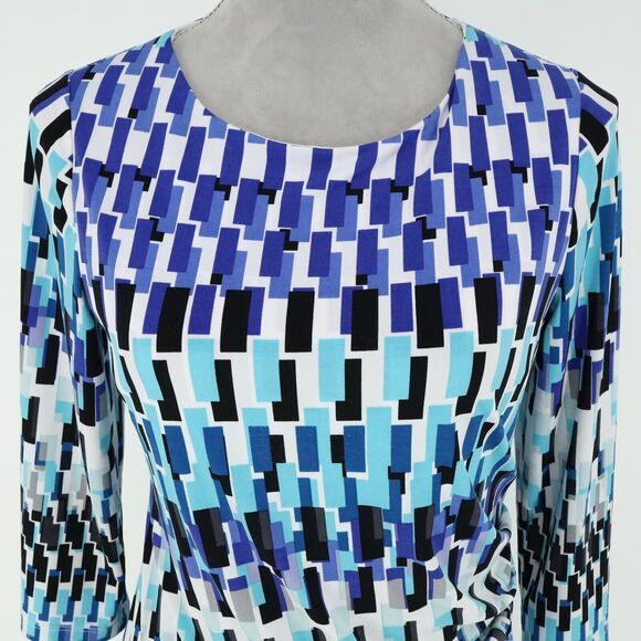 Chicos Dress 0 Womens 4 Small Blue White Stretch Knit Side Ruched Corpcore - Picture 9 of 14
